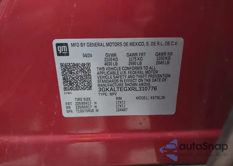 2024 GMC Terrain Awd Sle z USA, uszkodzony, nr VIN 3GKALTEGXRL310776